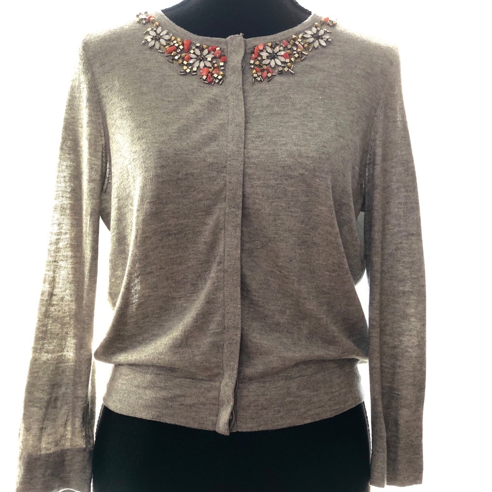 Magaschoni 100% Silk Floral Rhinestone Cardigan